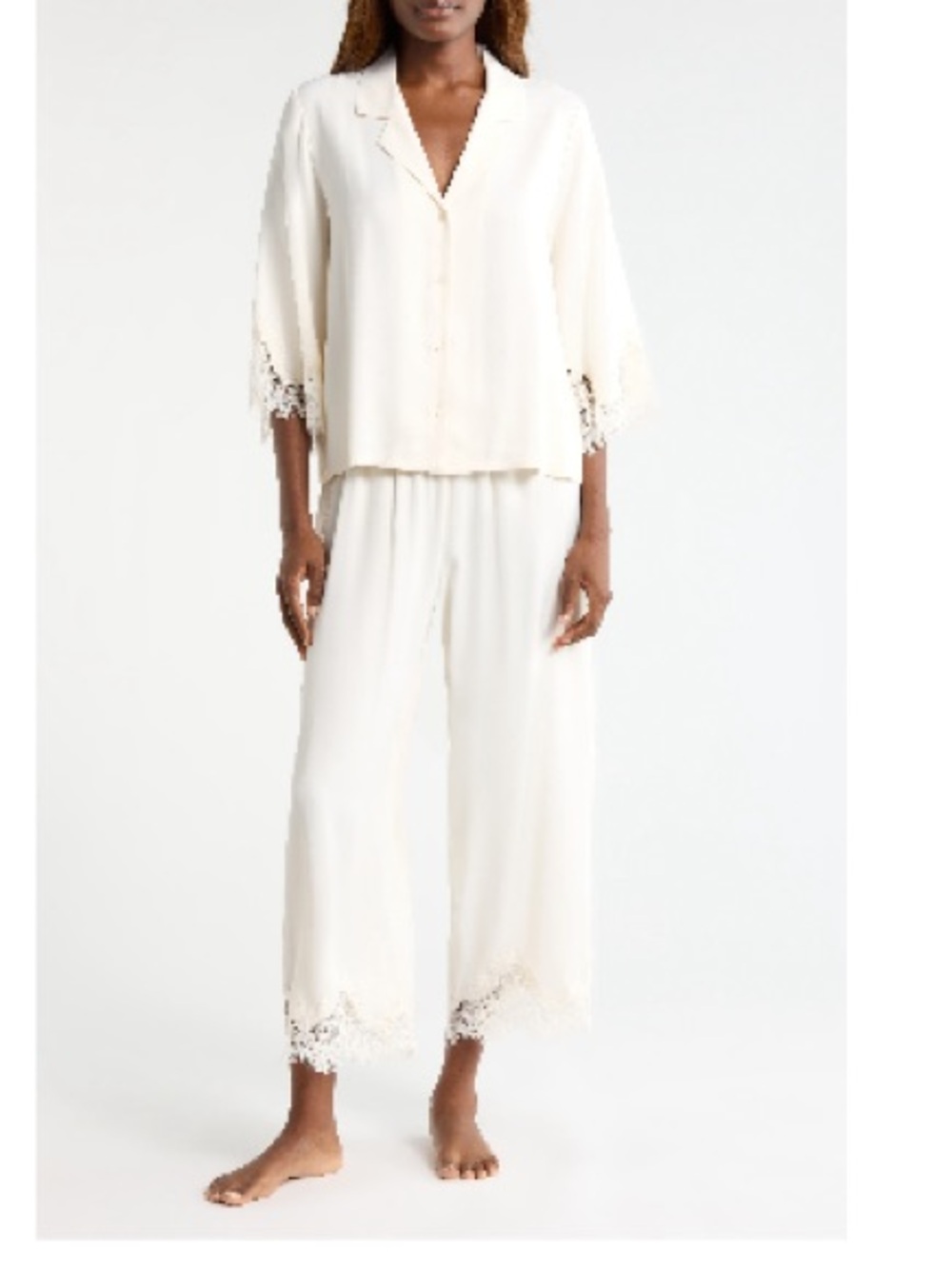 Nordstrom Ivory Lace-Trim Pajama Set size Large